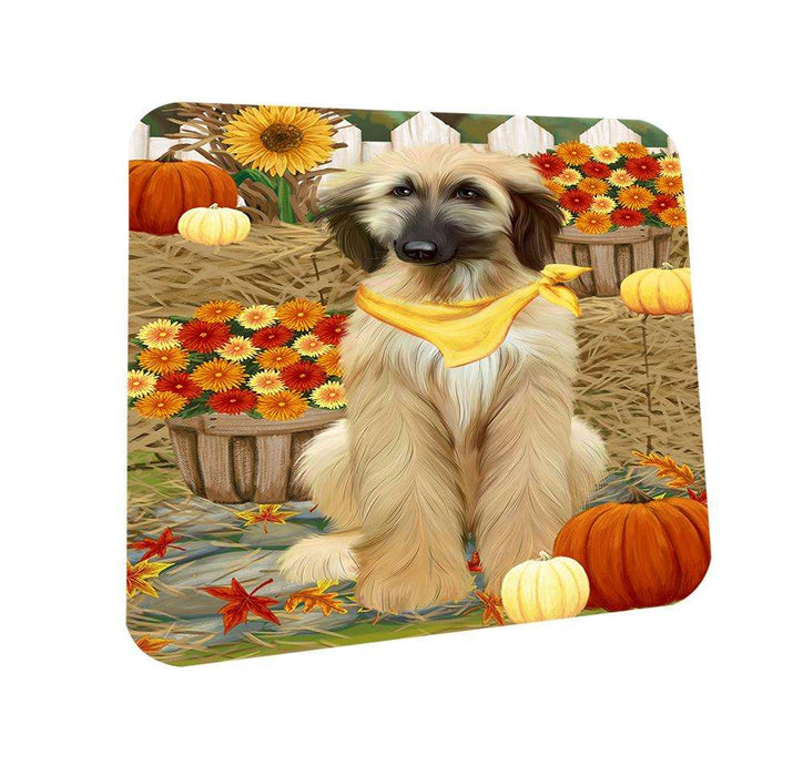 Fall Autumn Greeting Afghan Hound Dog with Pumpkins Coasters Set of 4 CST52249
