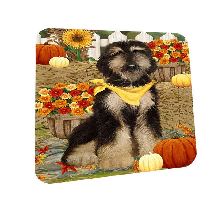 Fall Autumn Greeting Afghan Hound Dog with Pumpkins Coasters Set of 4 CST52250