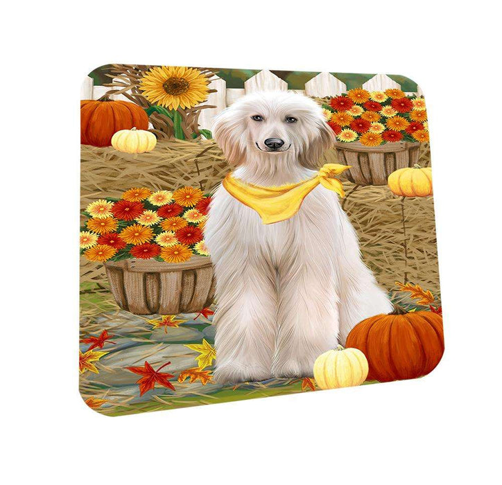 Fall Autumn Greeting Afghan Hound Dog with Pumpkins Coasters Set of 4 CST52252