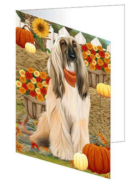 Fall Autumn Greeting Afghan Hound Dog with Pumpkins Handmade Artwork Assorted Pets Greeting Cards and Note Cards with Envelopes for All Occasions and Holiday Seasons GCD60896