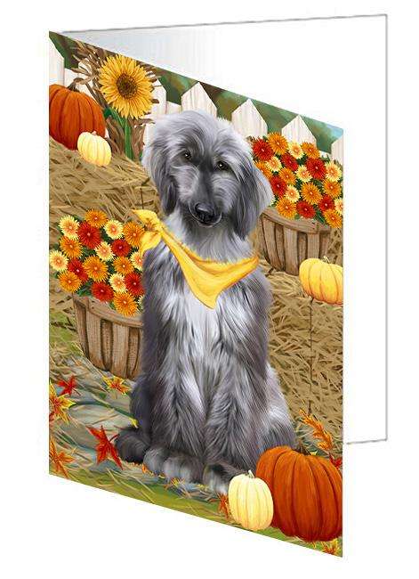 Fall Autumn Greeting Afghan Hound Dog with Pumpkins Handmade Artwork Assorted Pets Greeting Cards and Note Cards with Envelopes for All Occasions and Holiday Seasons GCD60905