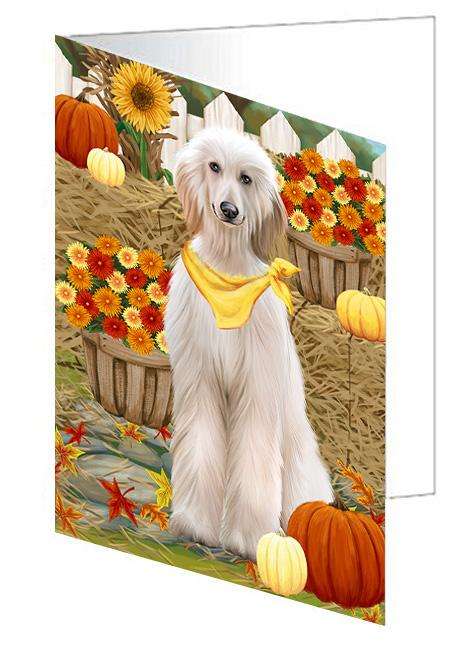 Fall Autumn Greeting Afghan Hound Dog with Pumpkins Handmade Artwork Assorted Pets Greeting Cards and Note Cards with Envelopes for All Occasions and Holiday Seasons GCD60908
