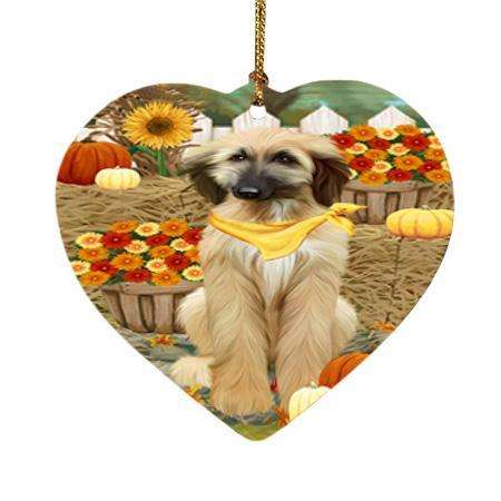 Fall Autumn Greeting Afghan Hound Dog with Pumpkins Heart Christmas Ornament HPOR52290
