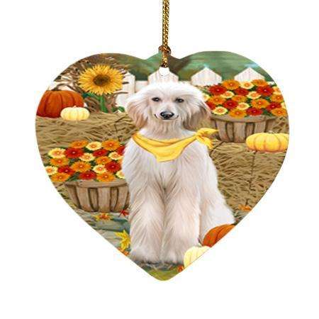 Fall Autumn Greeting Afghan Hound Dog with Pumpkins Heart Christmas Ornament HPOR52293