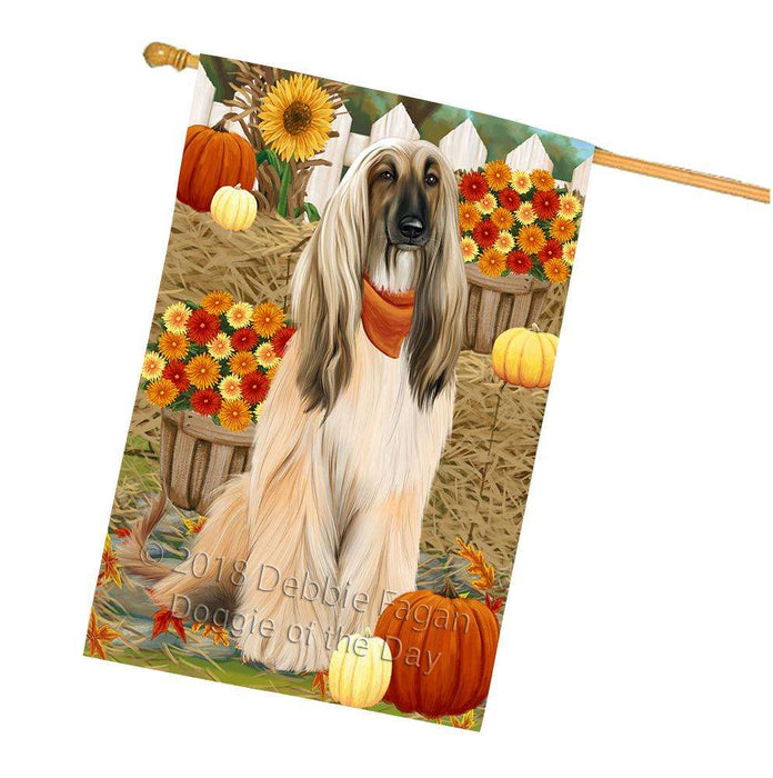 Fall Autumn Greeting Afghan Hound Dog with Pumpkins House Flag FLG52370
