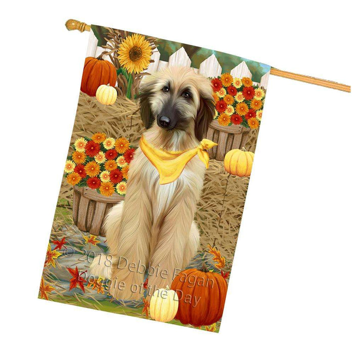 Fall Autumn Greeting Afghan Hound Dog with Pumpkins House Flag FLG52371