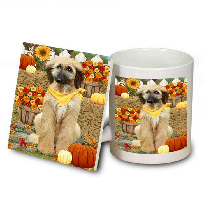 Fall Autumn Greeting Afghan Hound Dog with Pumpkins Mug and Coaster Set MUC52282