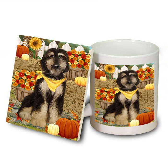 Fall Autumn Greeting Afghan Hound Dog with Pumpkins Mug and Coaster Set MUC52283