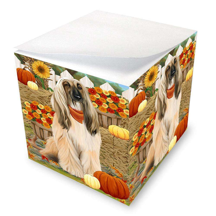 Fall Autumn Greeting Afghan Hound Dog with Pumpkins Note Cube NOC52289