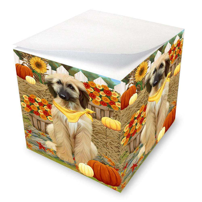 Fall Autumn Greeting Afghan Hound Dog with Pumpkins Note Cube NOC52290