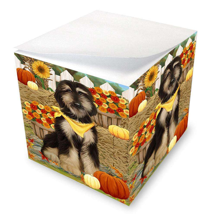 Fall Autumn Greeting Afghan Hound Dog with Pumpkins Note Cube NOC52291