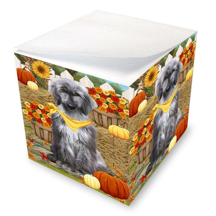 Fall Autumn Greeting Afghan Hound Dog with Pumpkins Note Cube NOC52292