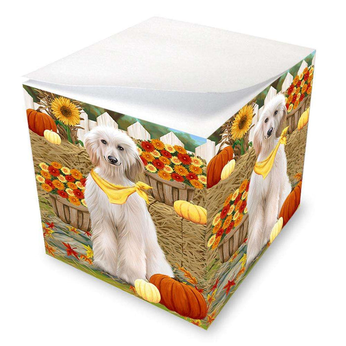 Fall Autumn Greeting Afghan Hound Dog with Pumpkins Note Cube NOC52293