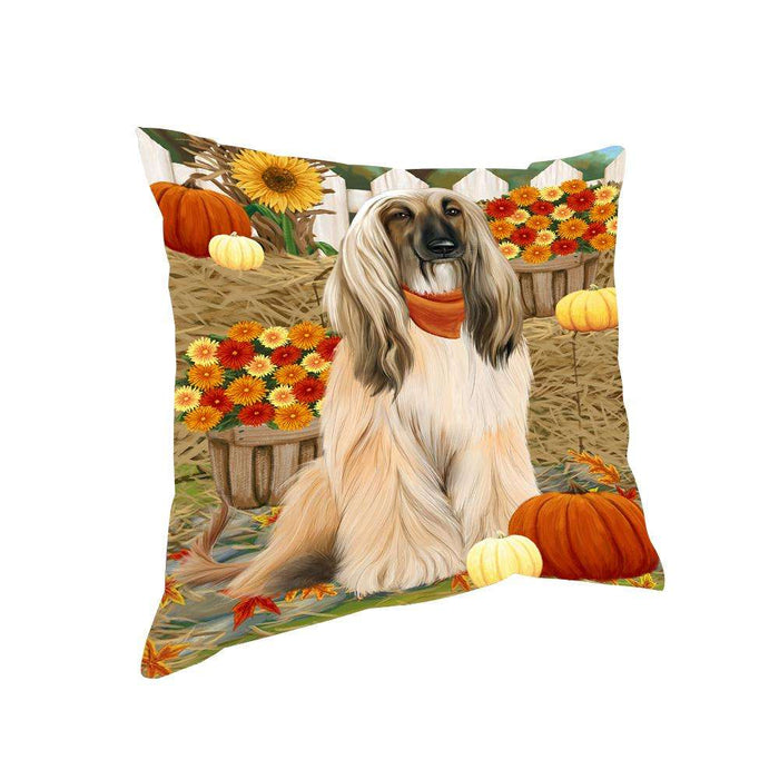 Fall Autumn Greeting Afghan Hound Dog with Pumpkins Pillow PIL65312
