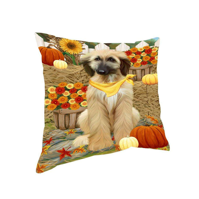 Fall Autumn Greeting Afghan Hound Dog with Pumpkins Pillow PIL65316