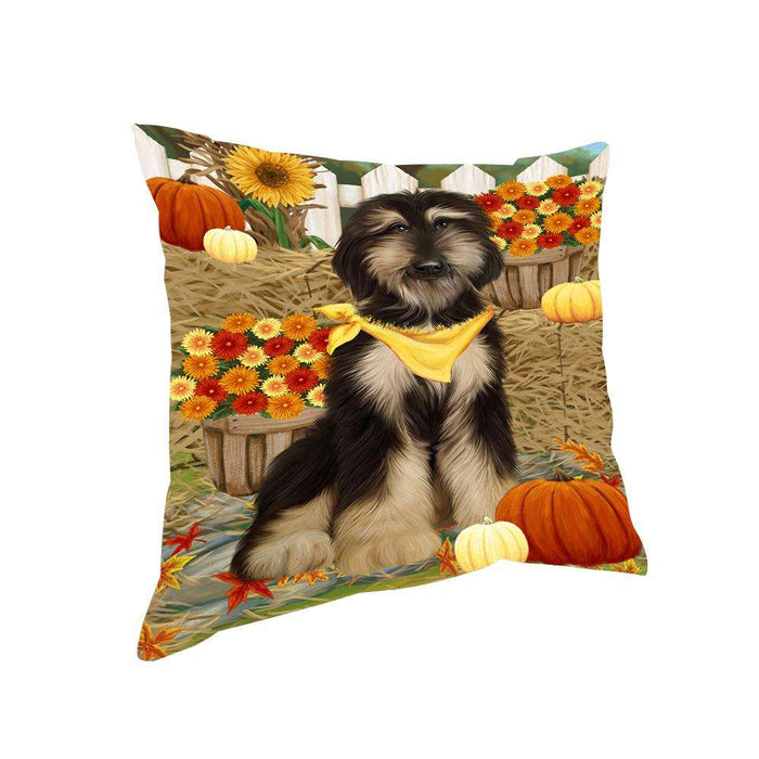 Fall Autumn Greeting Afghan Hound Dog with Pumpkins Pillow PIL65320