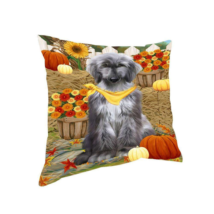 Fall Autumn Greeting Afghan Hound Dog with Pumpkins Pillow PIL65324