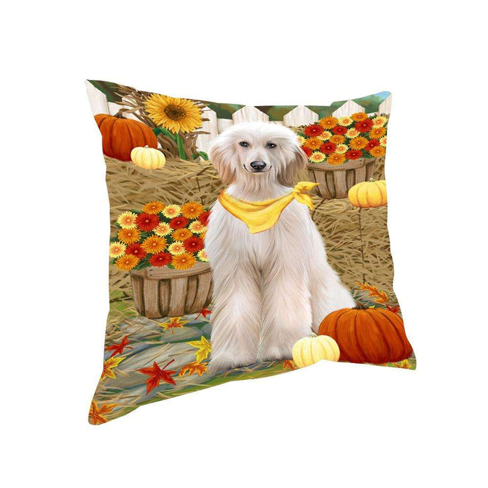Fall Autumn Greeting Afghan Hound Dog with Pumpkins Pillow PIL65328