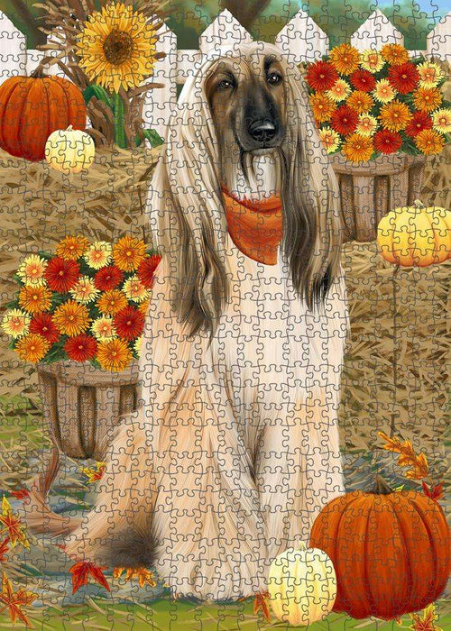 Fall Autumn Greeting Afghan Hound Dog with Pumpkins Puzzle with Photo Tin PUZL60798