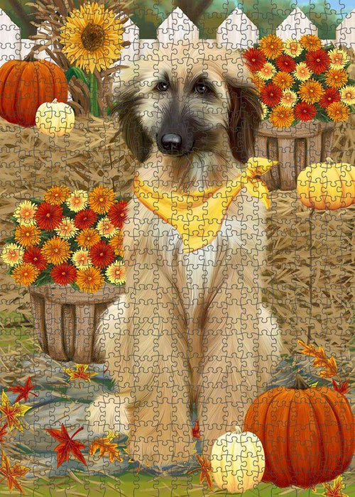 Fall Autumn Greeting Afghan Hound Dog with Pumpkins Puzzle with Photo Tin PUZL60801