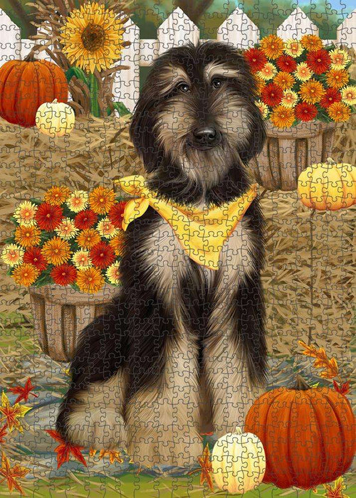 Fall Autumn Greeting Afghan Hound Dog with Pumpkins Puzzle with Photo Tin PUZL60804