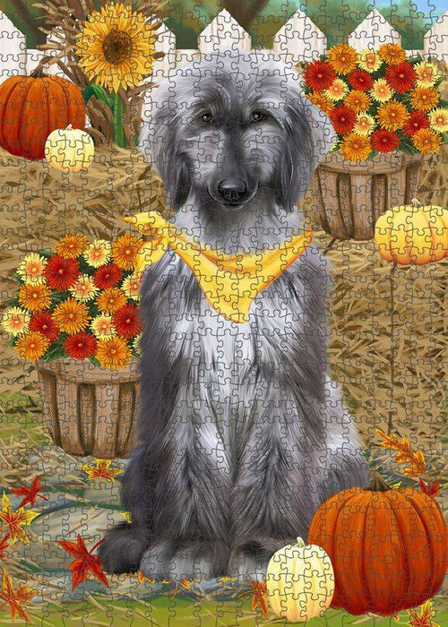 Fall Autumn Greeting Afghan Hound Dog with Pumpkins Puzzle with Photo Tin PUZL60807