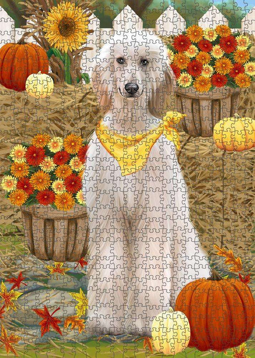 Fall Autumn Greeting Afghan Hound Dog with Pumpkins Puzzle with Photo Tin PUZL60810