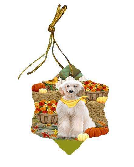 Fall Autumn Greeting Afghan Hound Dog with Pumpkins Star Porcelain Ornament SPOR52284