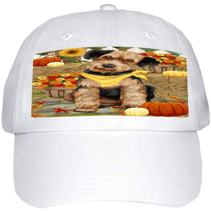 Fall Autumn Greeting Airedale Terrier Dog with Pumpkins Ball Hat Cap HAT55707