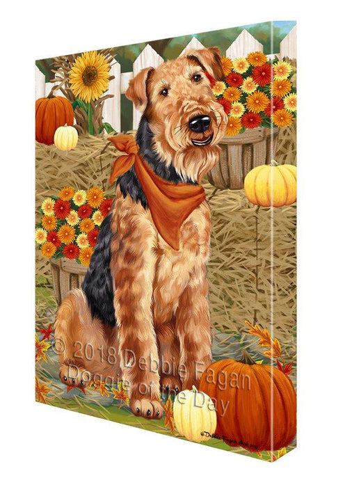 Fall Autumn Greeting Airedale Terrier Dog with Pumpkins Canvas Print Wall Art Décor CVS72134