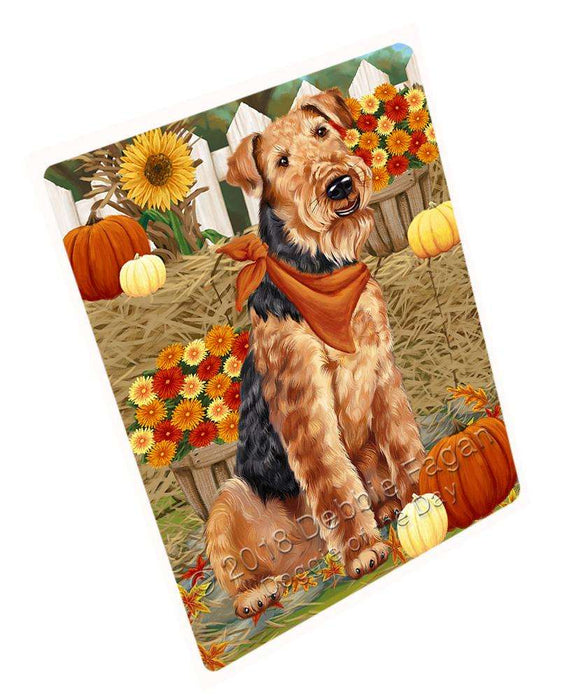 Fall Autumn Greeting Airedale Terrier Dog with Pumpkins Cutting Board C55995