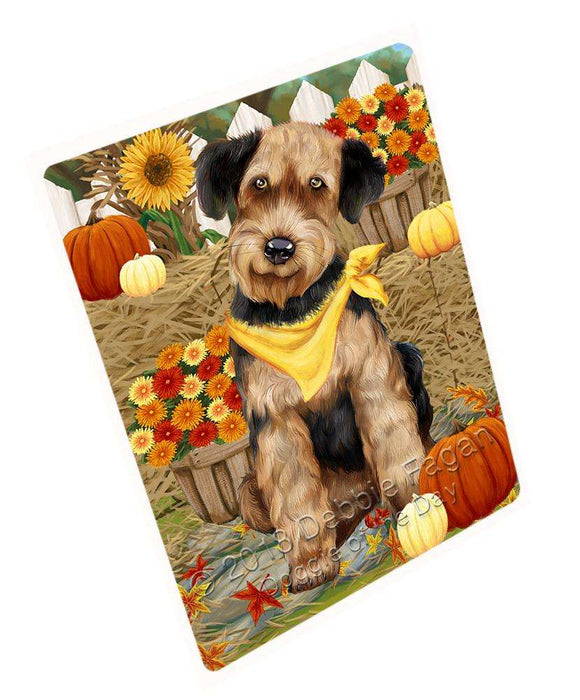 Fall Autumn Greeting Airedale Terrier Dog with Pumpkins Cutting Board C55998