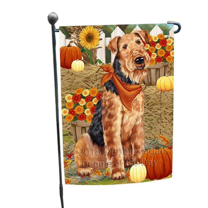 Fall Autumn Greeting Airedale Terrier Dog with Pumpkins Garden Flag GFLG0538