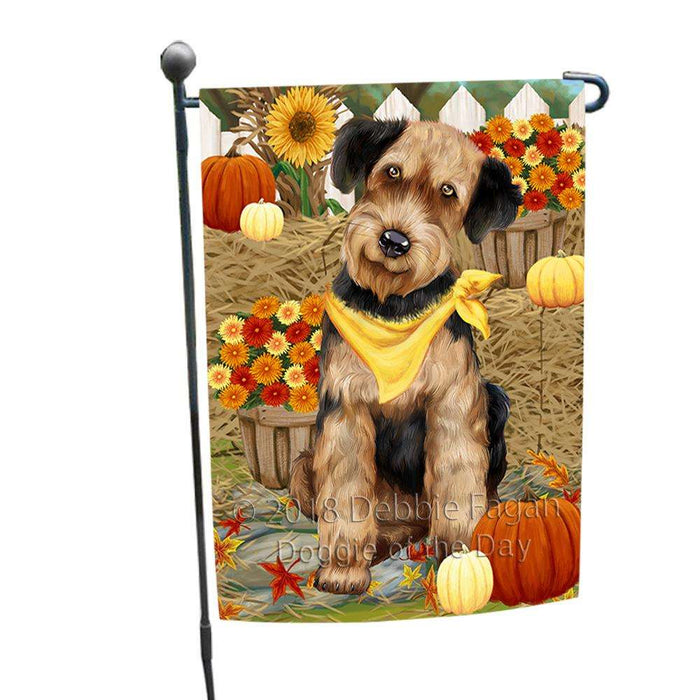 Fall Autumn Greeting Airedale Terrier Dog with Pumpkins Garden Flag GFLG0539