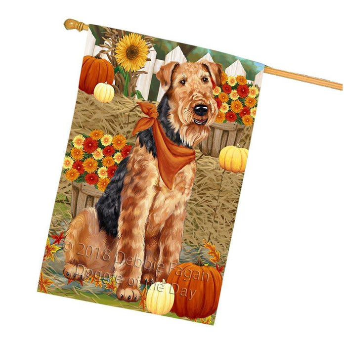 Fall Autumn Greeting Airedale Terrier Dog with Pumpkins House Flag FLG50674
