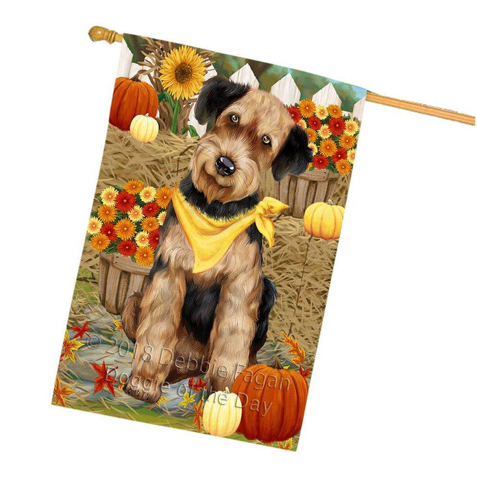 Fall Autumn Greeting Airedale Terrier Dog with Pumpkins House Flag FLG50675