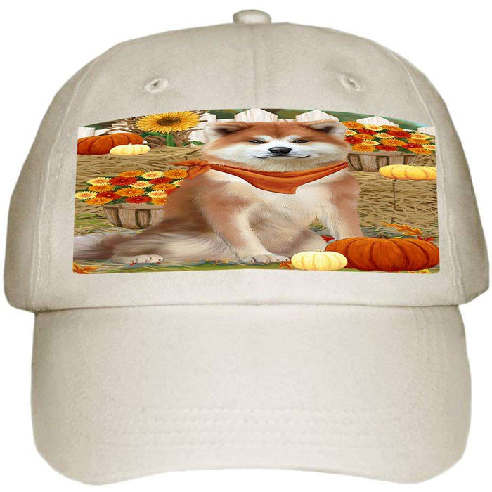 Fall Autumn Greeting Akita Dog with Pumpkins Ball Hat Cap HAT60615