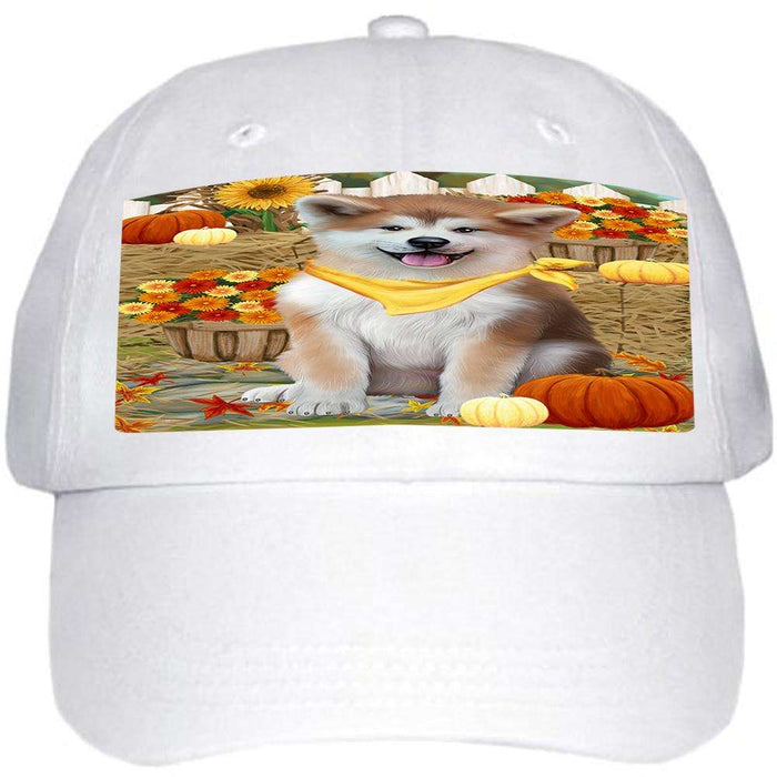 Fall Autumn Greeting Akita Dog with Pumpkins Ball Hat Cap HAT60618