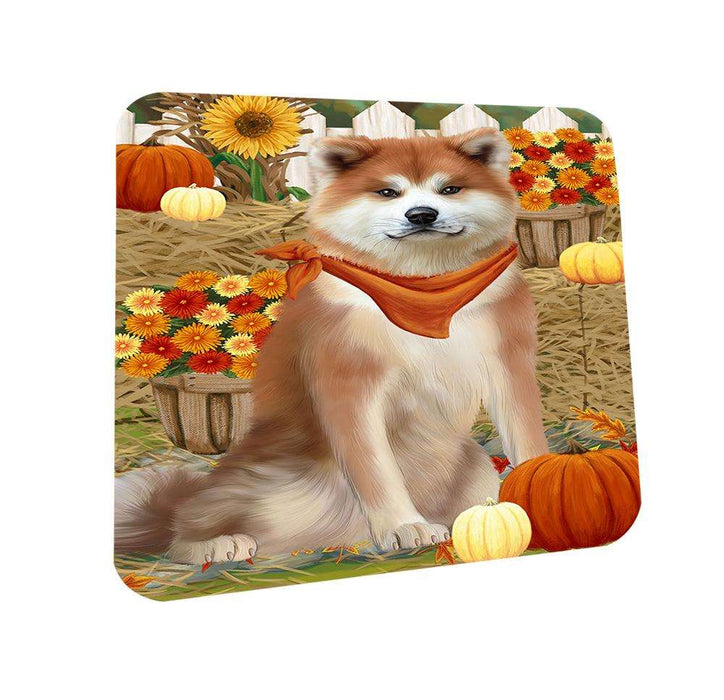 Fall Autumn Greeting Akita Dog with Pumpkins Coasters Set of 4 CST52253