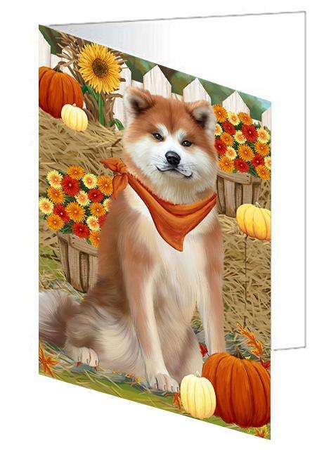 Fall Autumn Greeting Akita Dog with Pumpkins Handmade Artwork Assorted Pets Greeting Cards and Note Cards with Envelopes for All Occasions and Holiday Seasons GCD60911