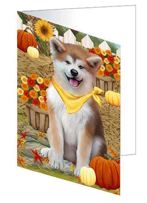 Fall Autumn Greeting Akita Dog with Pumpkins Handmade Artwork Assorted Pets Greeting Cards and Note Cards with Envelopes for All Occasions and Holiday Seasons GCD60914