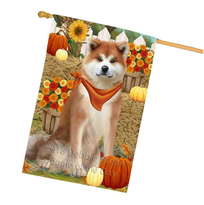 Fall Autumn Greeting Akita Dog with Pumpkins House Flag FLG52375