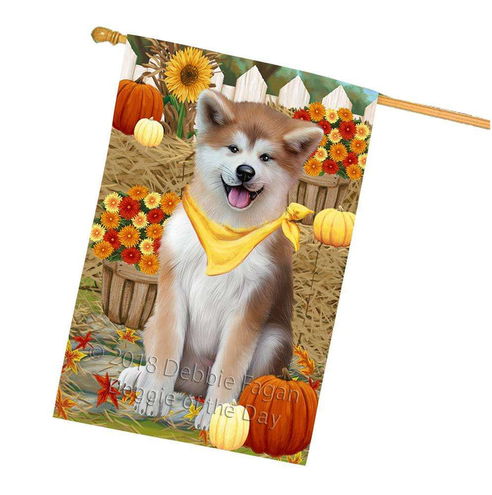 Fall Autumn Greeting Akita Dog with Pumpkins House Flag FLG52376