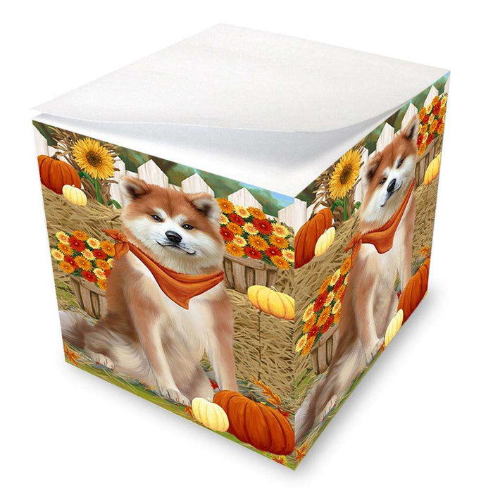 Fall Autumn Greeting Akita Dog with Pumpkins Note Cube NOC52294