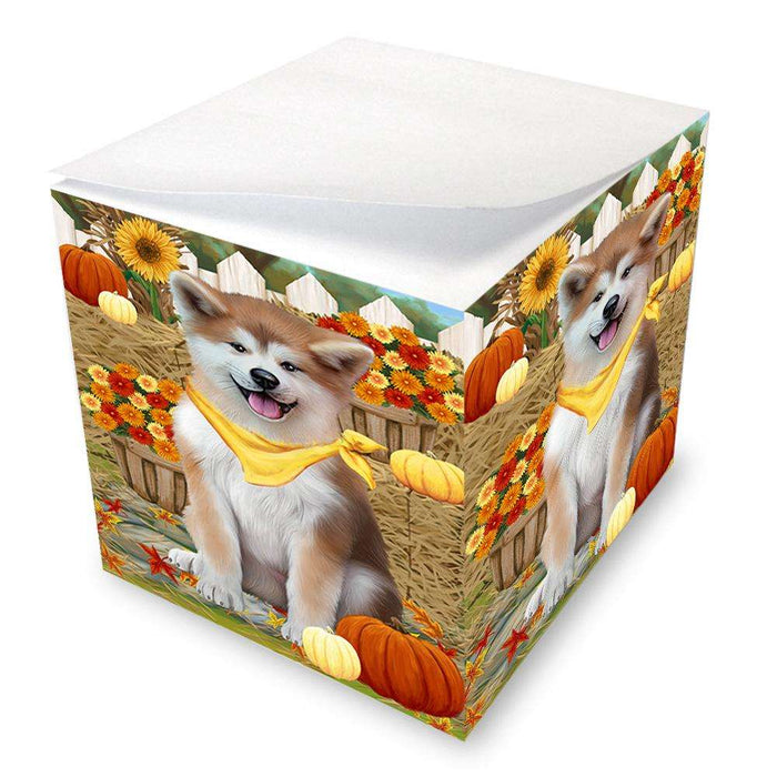Fall Autumn Greeting Akita Dog with Pumpkins Note Cube NOC52295