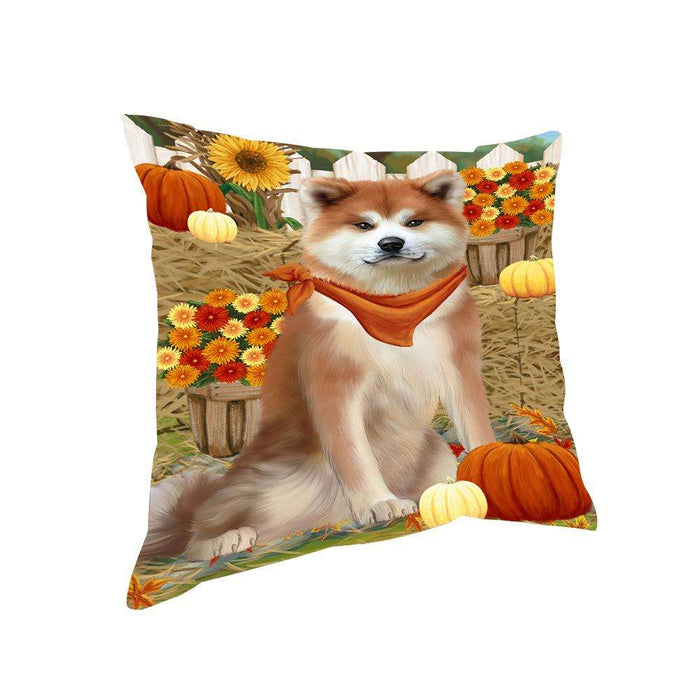 Fall Autumn Greeting Akita Dog with Pumpkins Pillow PIL65332