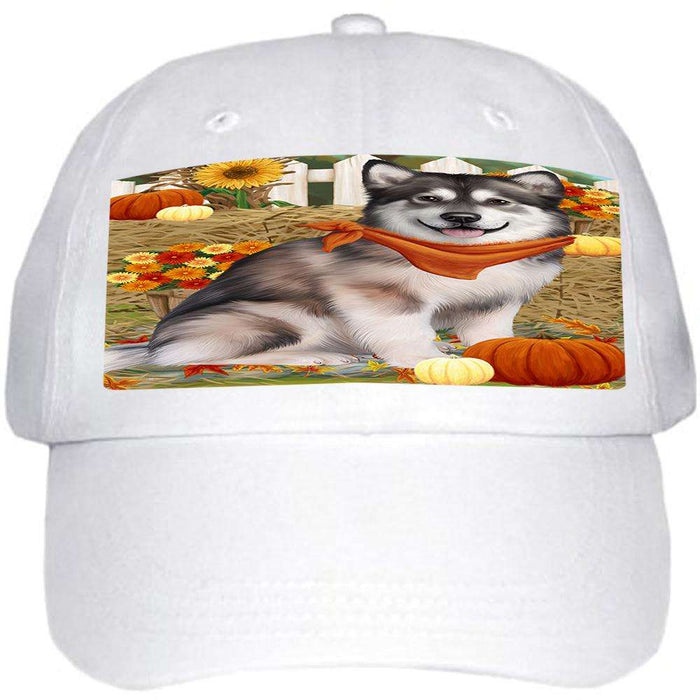 Fall Autumn Greeting Alaskan Malamute Dog with Pumpkins Ball Hat Cap HAT55710