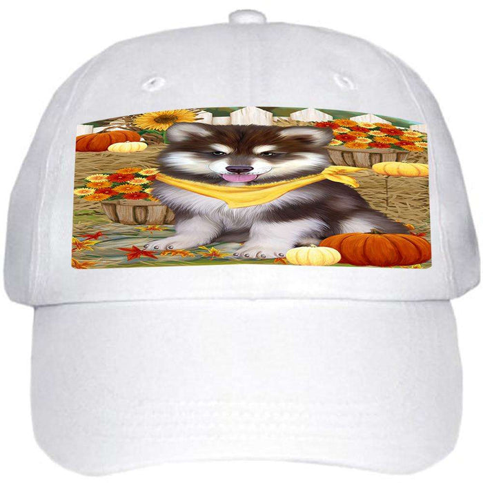 Fall Autumn Greeting Alaskan Malamute Dog with Pumpkins Ball Hat Cap HAT55713