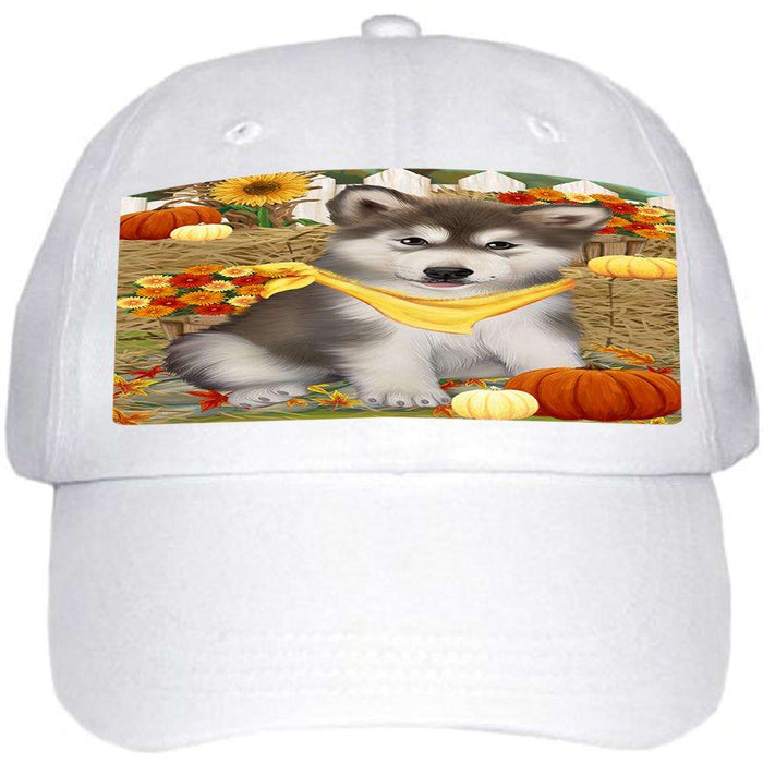 Fall Autumn Greeting Alaskan Malamute Dog with Pumpkins Ball Hat Cap HAT55716