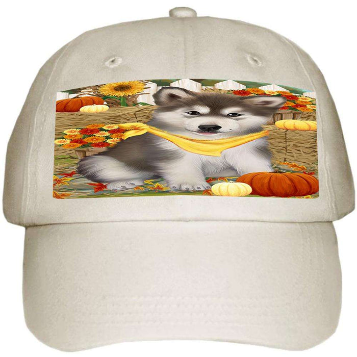 Fall Autumn Greeting Alaskan Malamute Dog with Pumpkins Ball Hat Cap HAT55716